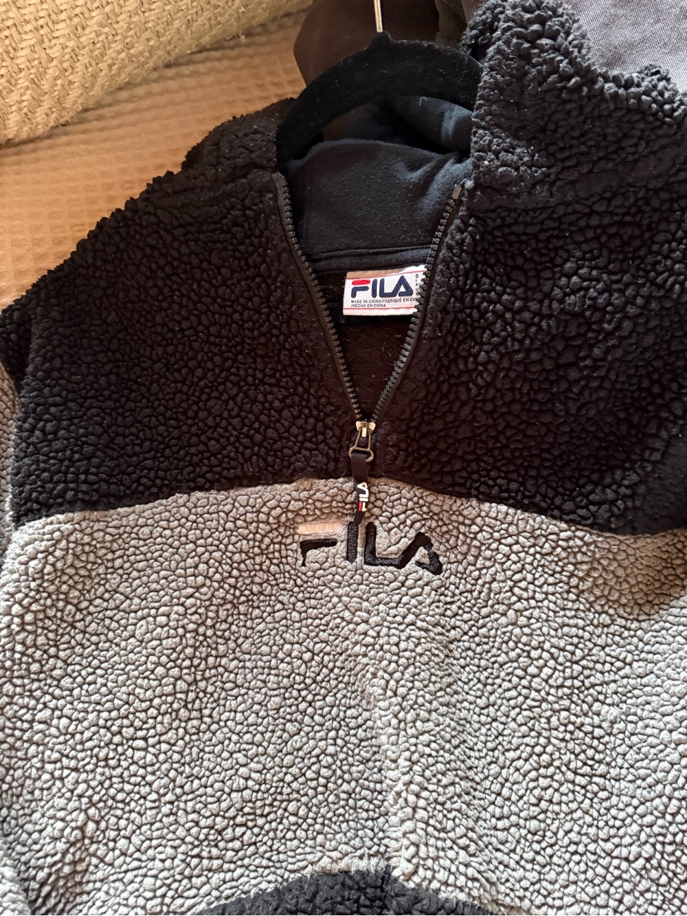 FILA Two-Tone Sherpa Half-Zip Pullover - Black & Gray